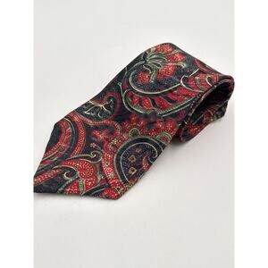 Leonardo Da Vinci Tie Mens Silk Paisley Red & Black Satin Sheen